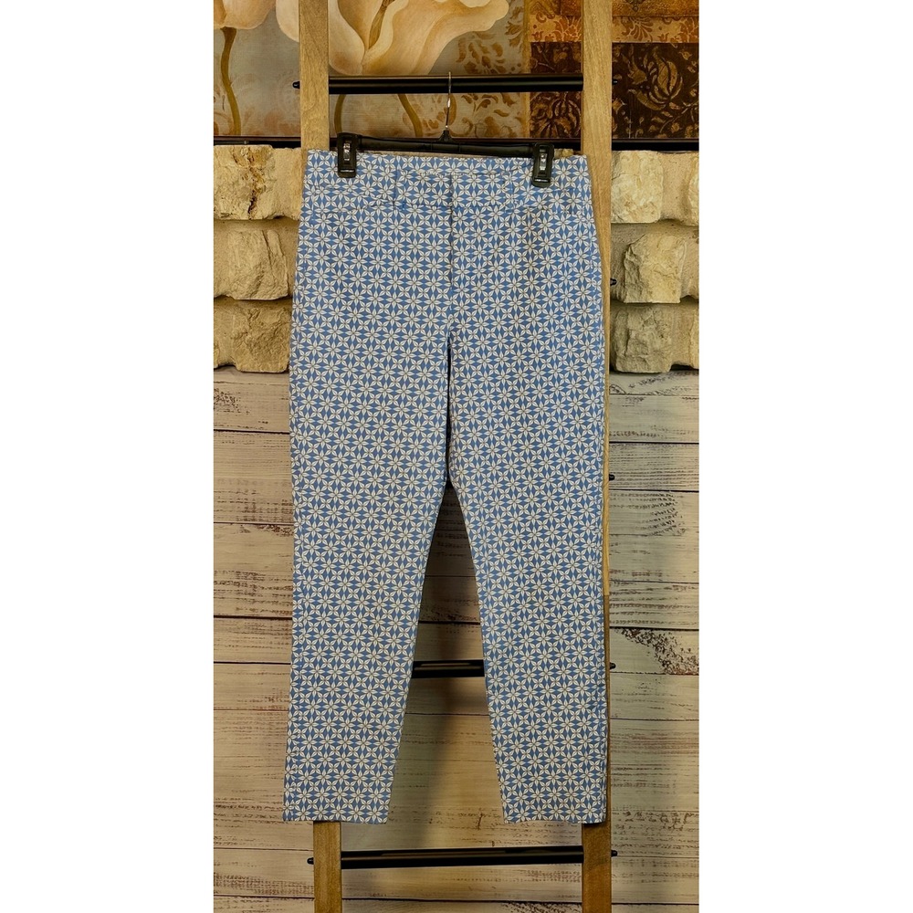 Old Navy Pixie Skinny High Rise Pants Blue White Geometric Print Size 8